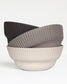 Column Collection stoneware bowls in sand, light grey and dark grey, minimalist design for modern table settings