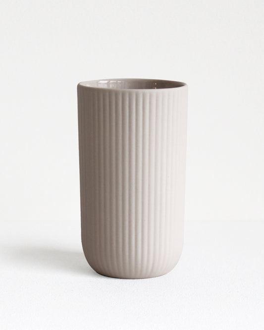 Tall Column mug in sand, handmade stoneware with glazed interior and unglazed exterior, Archive Studio