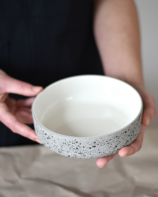 Light grey speckled and white bowl by Archive Studio, modern and timeless design