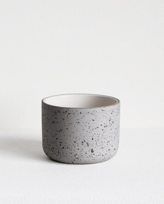 Cappuccino mug Fundament in light grey speckled and white by Archive Studio with minimalist design