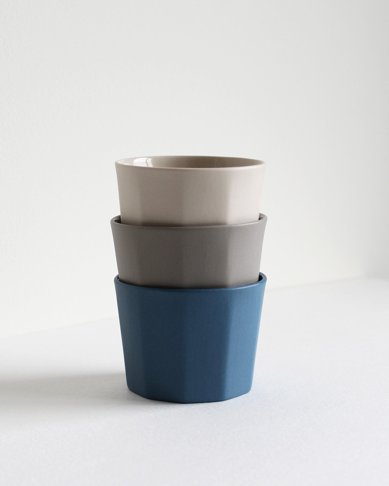 Handmade cappuccino mug Segmented collection in sand, light grey and blue