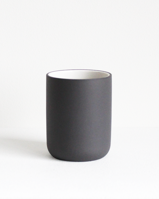 Coffee mug Fundament in dark grey and white by Archive Studio with minimalist design