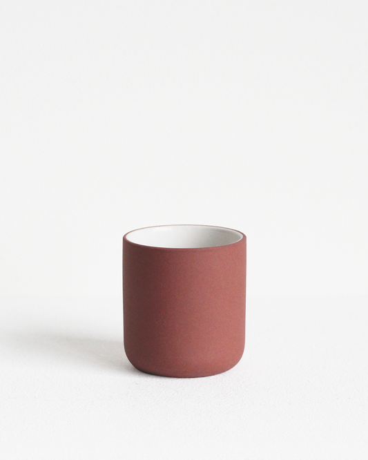 Espresso cup Fundament in terracotta and white by Archive Studio with minimalist design
