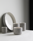 Fundament cappuccino mug in light grey speckled and white by Archive Studio, sleek and stylish